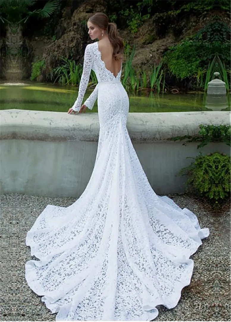 Customized Sexy Lace Bateau Neck Mermaid Wedding Dress 2025 Long Sleeves Open Back Bridal Gowns Vestido De Mariage