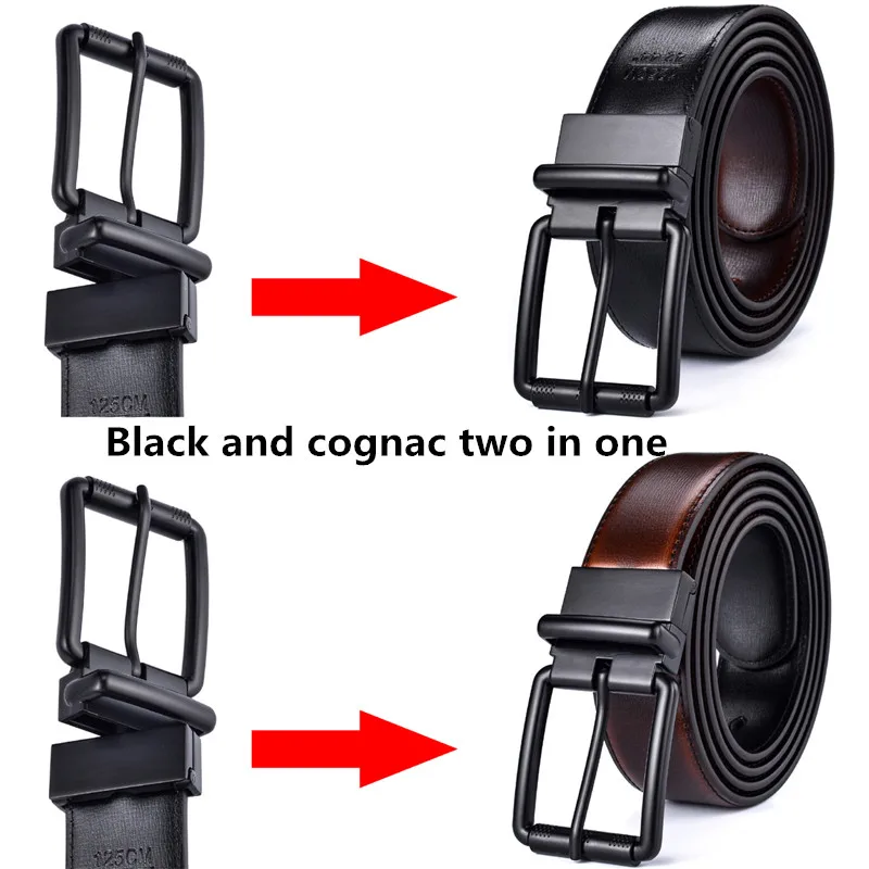 1 шт., мужской кожаный двусторонний ремень с роликовой пряжкой, ширина 34 мм, 1 реверс, 2 цвета, подходит для пар, повседневные джинсы