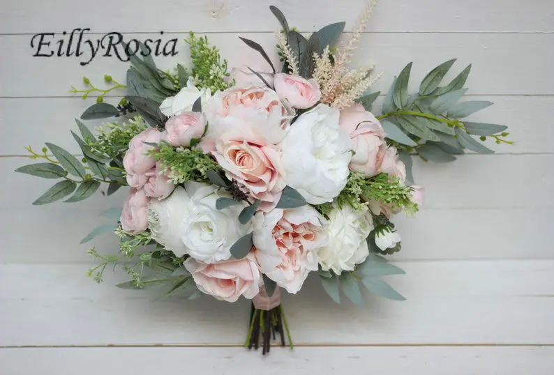 EillyRosia-ramo de flores de Boda rosa y blanca, ramo de flores artificiales de Sposa, Ramos de Novia, peonía, diseño romántico rústico