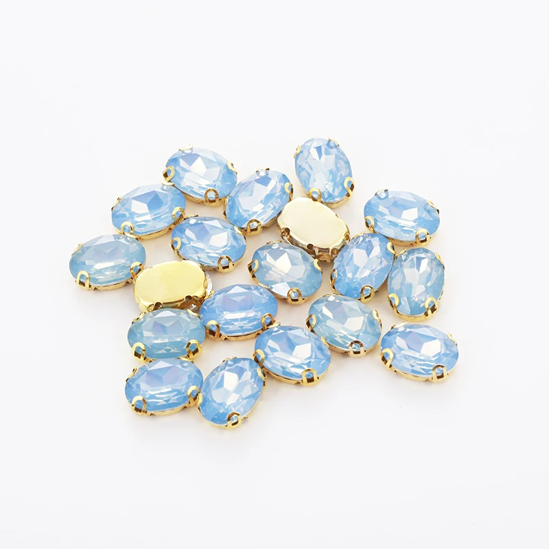 RESEN 50PCS Mix Shapes Mix Sizes Blue Opal Resin Sew On Stones With Gold Bottom Claw Rhinestones For DIY Clothing Accessories