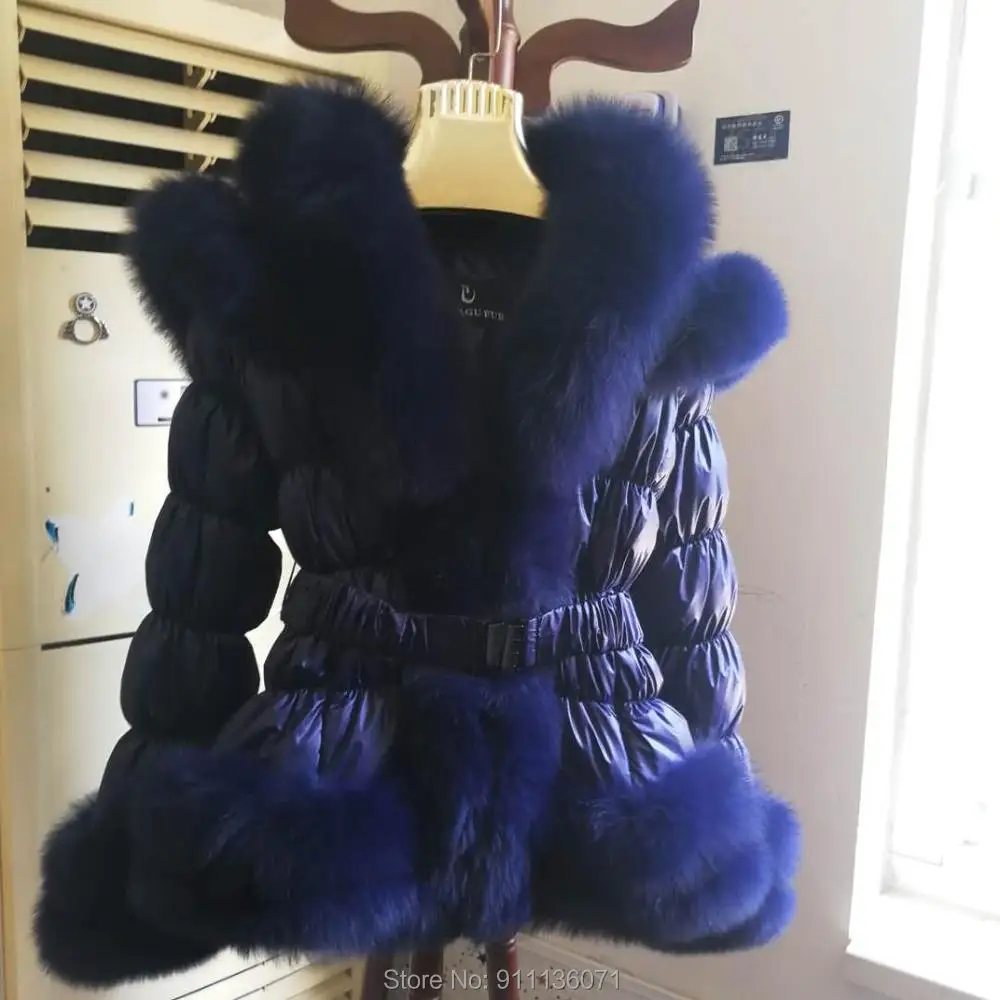 Custom Fox Fur Jacket Ladies And Children Size Puffer Jacket Winter Fluffy Fur Down Coats