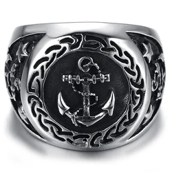 Men's Anchor Nautical Sailor Black Silver color 316L Stainless Steel Biker Ring