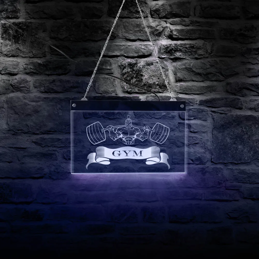 Gym Business Logo Lighting Wall Decor Custom Fitness Center Weightlifting LED Neon Sign Multi Colors Wall Hanging Acrylic Board