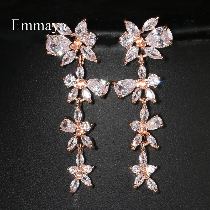 Emmaya New Fashion Vivid Flower Design Long Earring For Women&Girls Noble Zirconia Jewelry Wedding Party Elegant Decoration