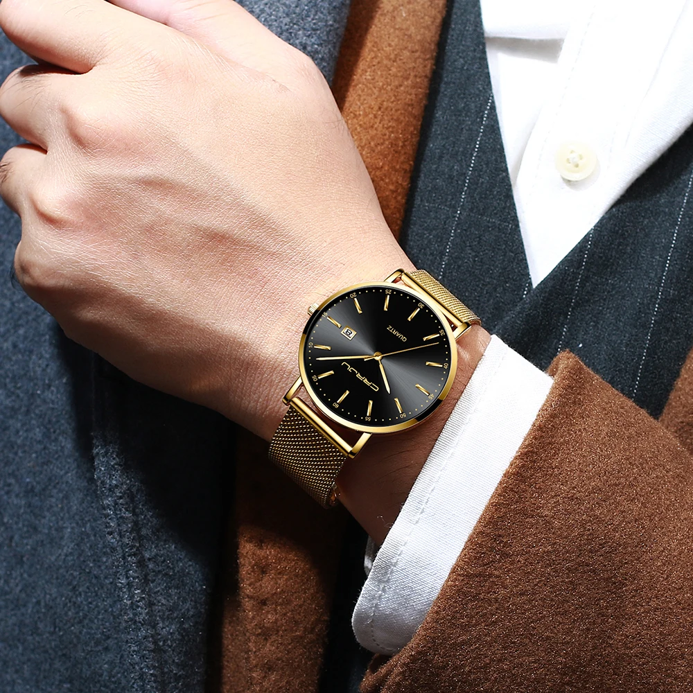 CRRJU Classic Business Men Watch Fashion Simple Ultra thin Waterproof Steel Date Display Quartz Wristwatch relogio feminino