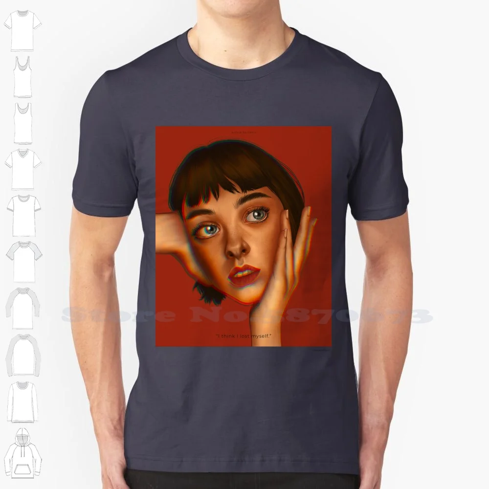 I Think I 100% Cotton T-Shirt Portrait Womens Girls Red Surrealist Surrealism Quote Beautiful