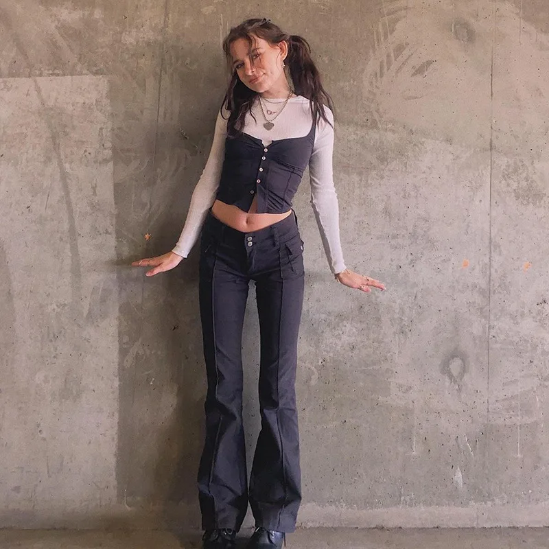 

Women's Pants, Side Pockets Solid Color Vintage Skinny Jeans Trousers For Female