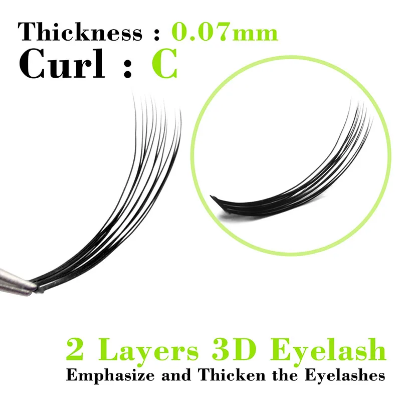 Kimcci 120 Bundles 2 Layers 3D Thicken Individual Eyelash Extension False Makeup Grafting Eyelashes Russian Volume Faux Lashes