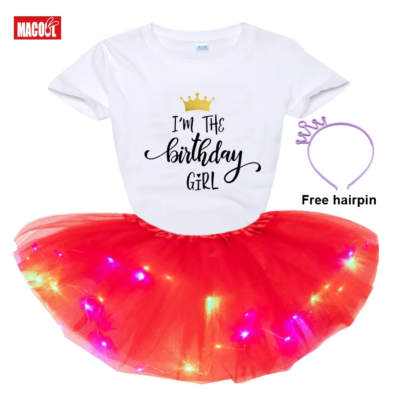 birthday girl shirts Tutu Dress Baby Girls Clothes Colorful Pettiskirt Girls Party Dance Neon LED Tutu Skirt Children Clothing