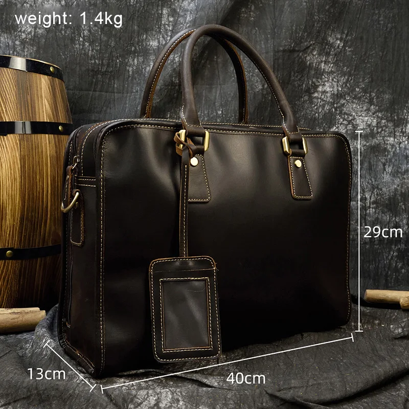 Newsbirds Mens Leather Handbag 15.6 Inch PC Notebook Laptop Briefcase Shoulder Bag 100% Cowhide Man Bag Male Business Bag