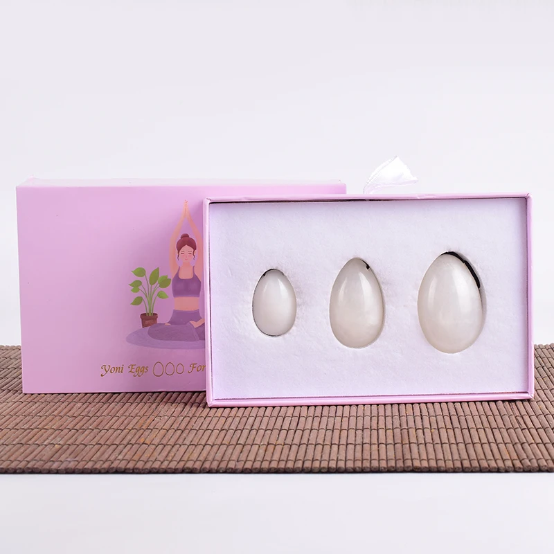 

Natural Yoni Egg Set Gift Box White Jade Massage Tool Kegel Muscle Exerciser Health Crystal Ball Massager Mineral Stone Healing