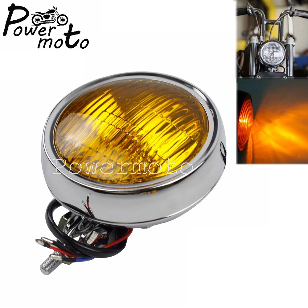 4.5\'\' 12V Motorcycle Retro Headlight Yellow Head Lamp Sealed Beam For Harley Softail Custom Sportster XL Cafe Racer Honda Suzuki