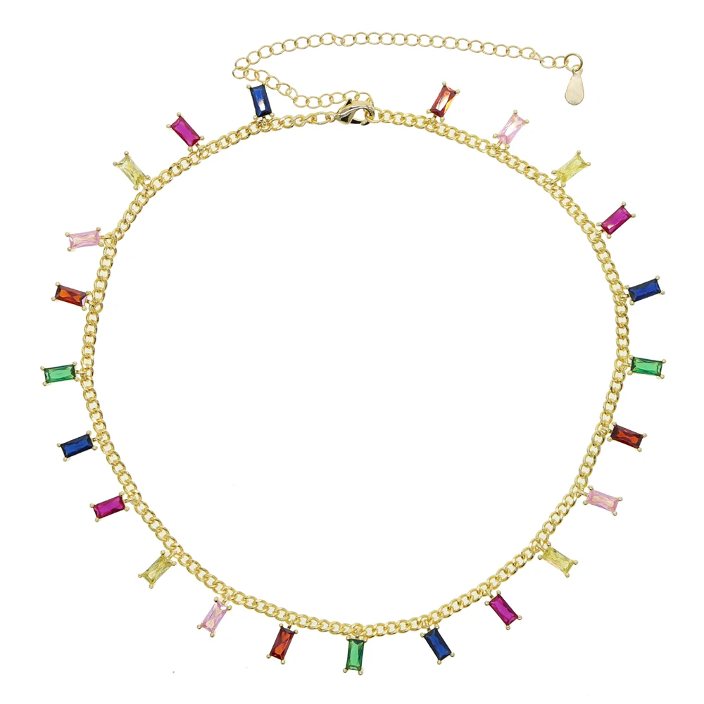 

New Fashion Gold Silver Color Colorful Rainbow Handmade Geometry CZ Chain Chokers For Women Charming Party Necklaces Jewelry