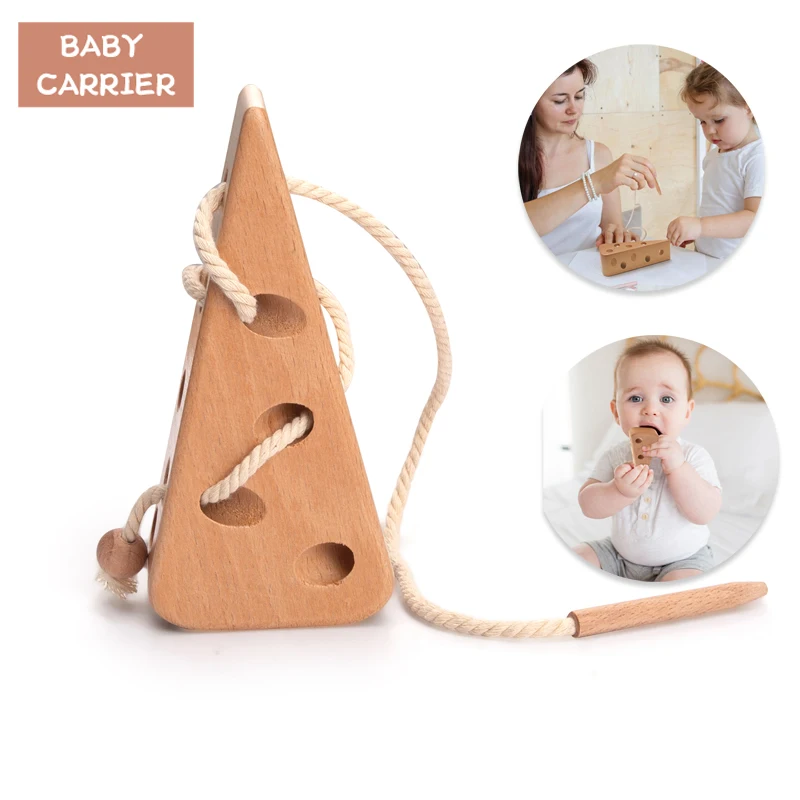 

Wooden Lacing Cheese Threading Toys for Toddlers Montessori Wood Cheese Block Puzzle Travel Game Early Learning Birthday Gift