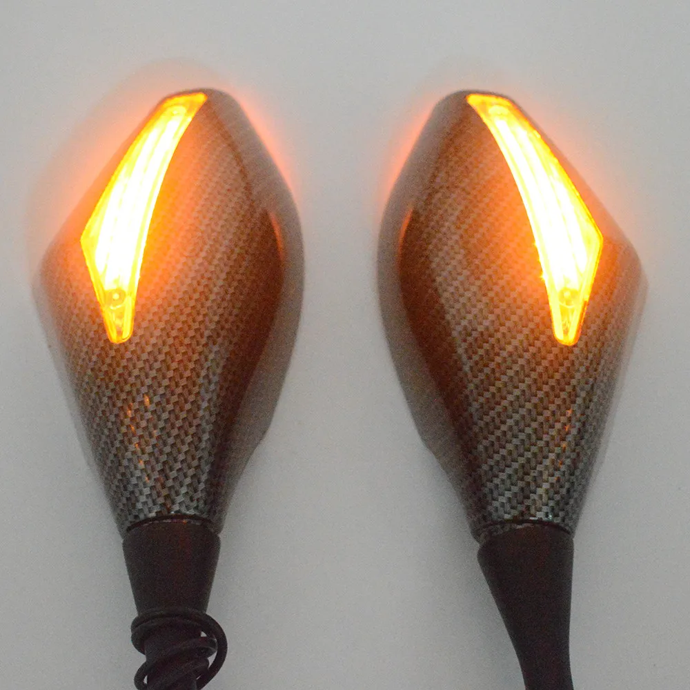 Pairs Motorcycle Carbon fiber LED Turn Signals Rearview Mirrors For Honda Suzuki Kawasaki Yamaha Ducati BMW Street Scooter Bikes