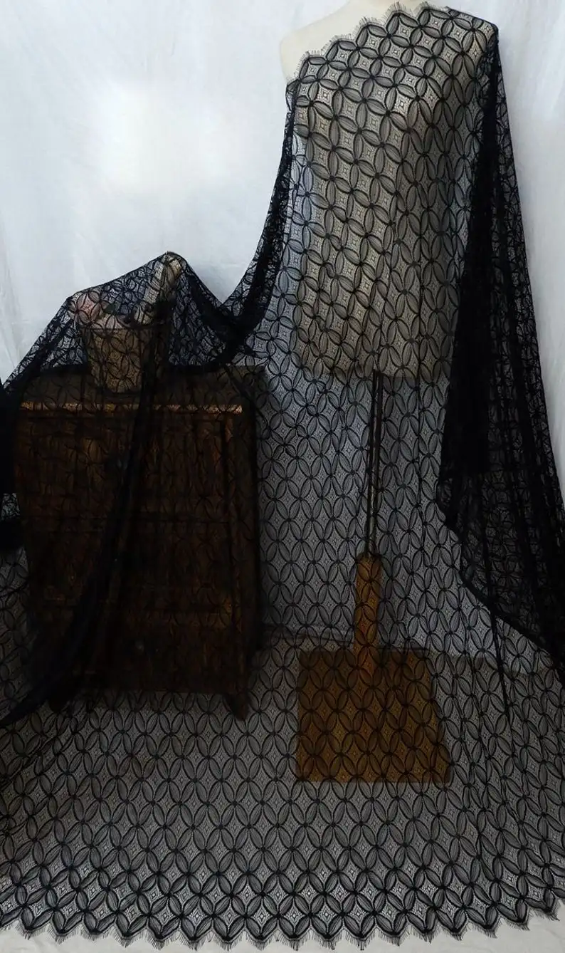 

3 meters Scalloped Chantilly Lace Fabric, Flowers Embroidered Lace, Floral Lace Fabric For Bridal Veil, Fabric For DIY Dress