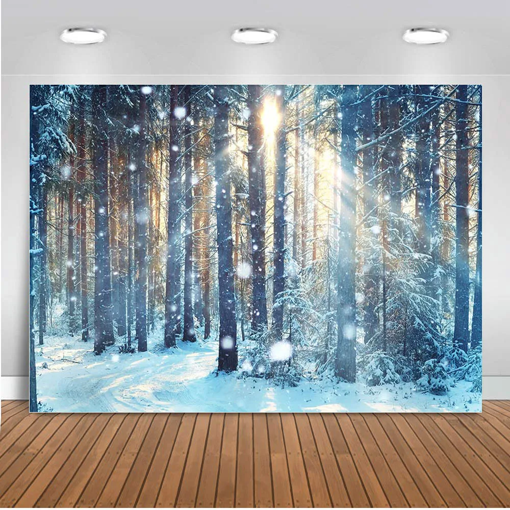 MEHOFOND Photo Background Winter Snow Forest Snowflake Christmas Backgrounds Children Baby Decoration Backdrop for Photo Studio