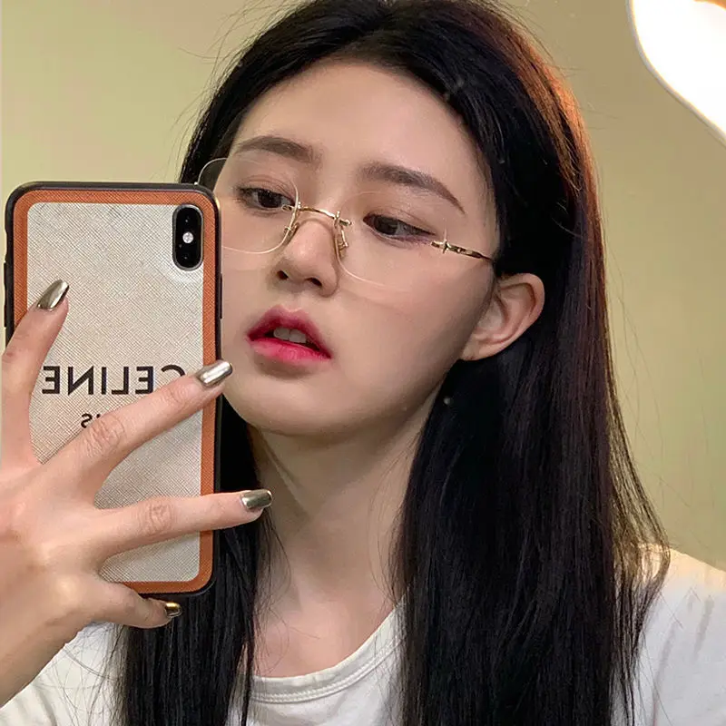 Transparent Computer Glasses Frameless Women Men Anti Blue Light square Eyewear Blocking Glasses Optical Spectacle Eyeglass