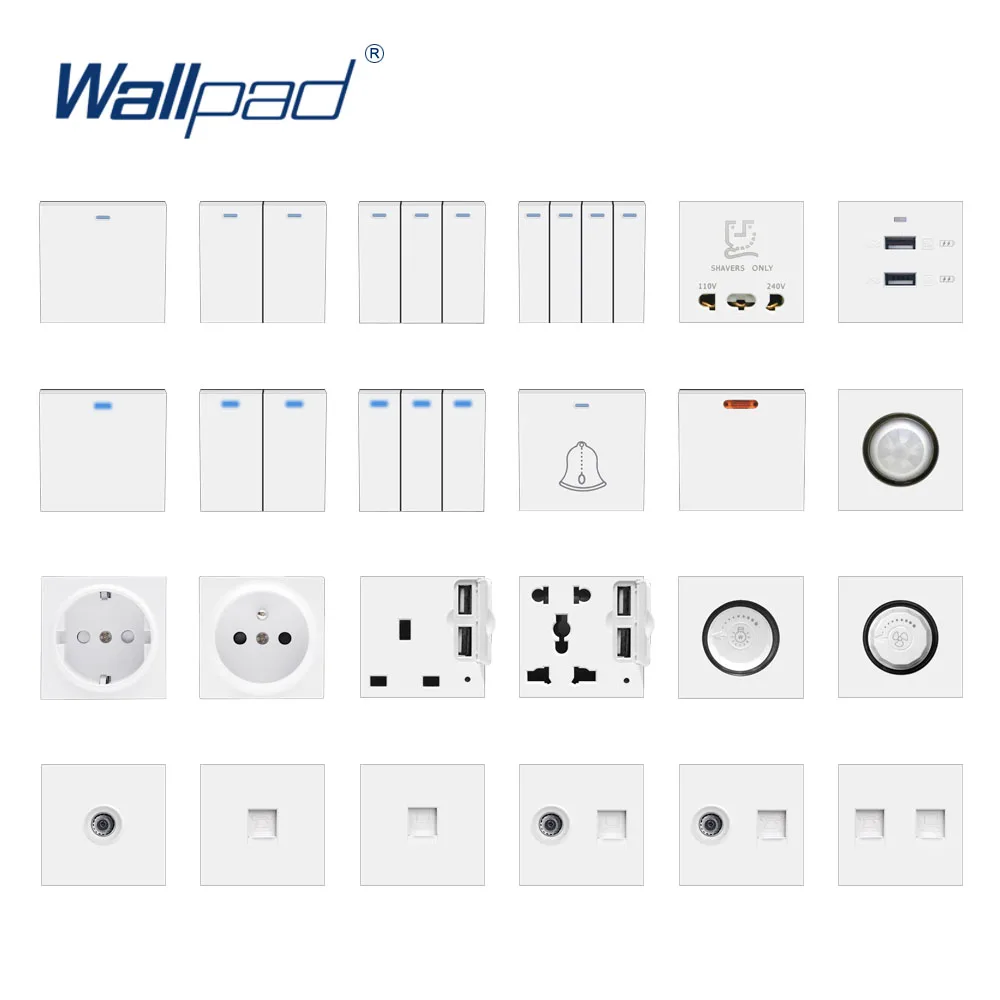 DIY Wall Light Button Switch Power Socket Electrical Outlet White Plastic Function Key 52*52mm S6 Series Wallpad