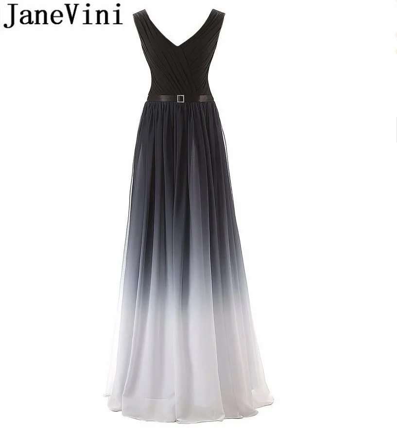 JaneVini Gradient Ombre Prom Dress Long Chiffon Rainbow Color Women Evening Party Dresses V Neck Sleeveless Plus Size Gown Robe