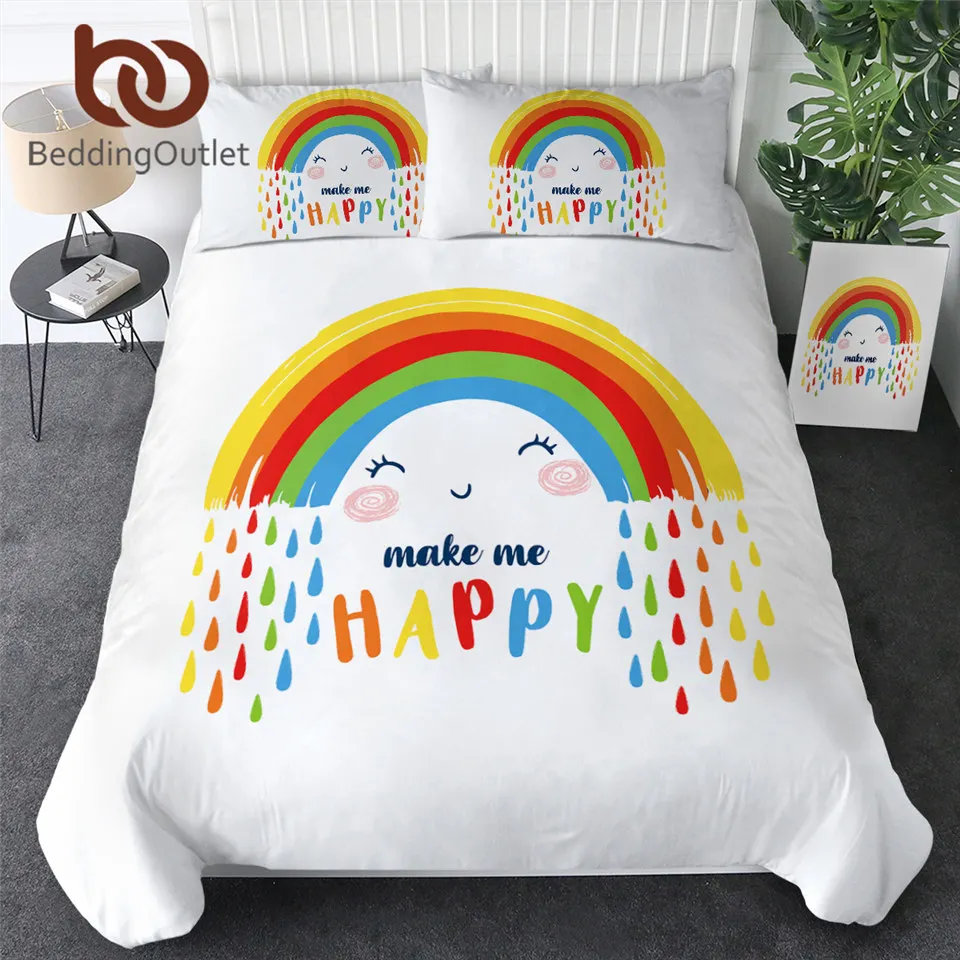 

BeddingOutlet Rain Bedding Set Rainbow Duvet Cover Set Cartoon Bedclothes Modern Bedspread Watercolor Home Decor 3PCS Dropship