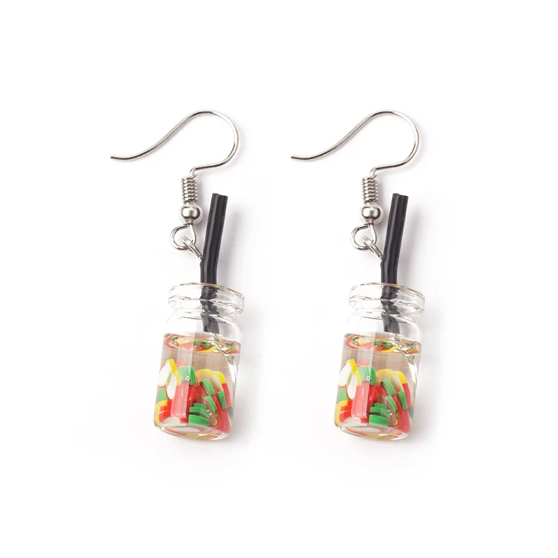 Fashionable Cute Milk Tea Fruit acrylic Earrings Sterling Women\'s Summer Sweet Earrings Wholesale