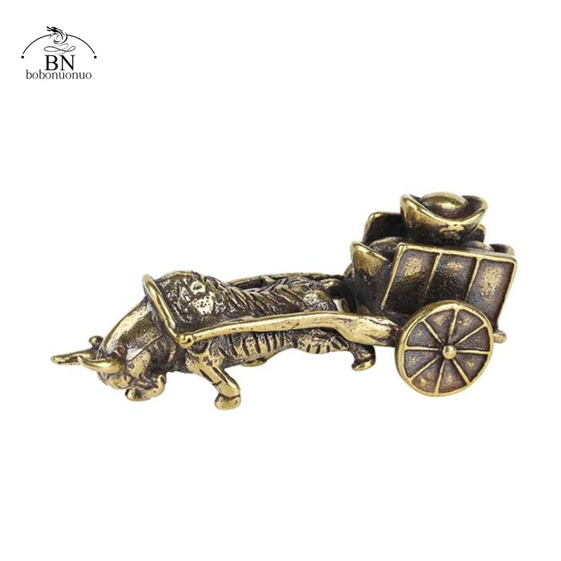 Pure Copper Bull Figurines Small Desk Decorations Vintage Solid Brass Lucky Zodiac Animal Bull Miniatures Ornaments Home Decors
