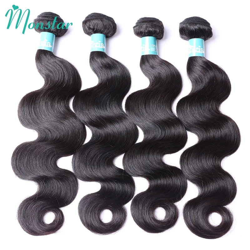 Monstar 8 - 34 36 38 40 Inch Brazilian Remy Hair Weave Weft 3/4 Bundle Human Hair Body Wave Bundle Natural Color Hair Extensions