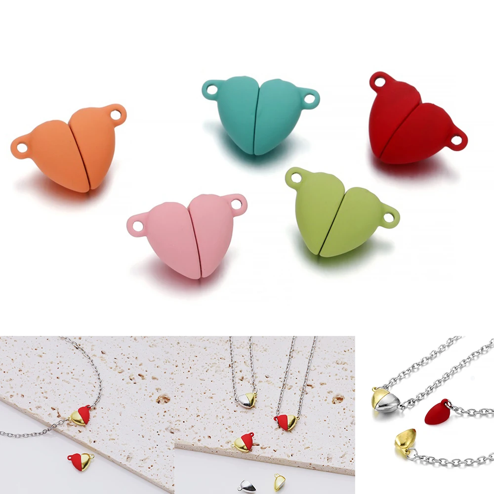 5Sets Heart Round Shaped Magnetic Connected Clasp Bead Charm End Caps for DIY Couple Necklace Bracelet Jewelry Making Supplies