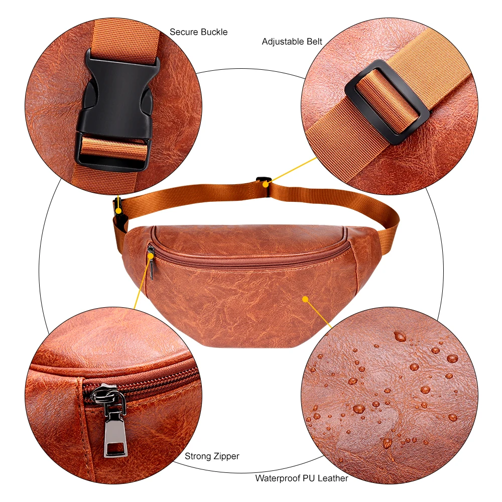 Buylor Fanny Pack Luxury Designer Women\'s Belt Bag PU Leather Waist Bag Hip Bum Bag Men Waterproof Chest Bag Outdoors Waist Pack