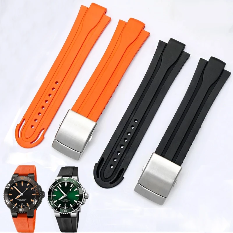 24mm*12mm High Quality Convex Rubber Waterproof Watchband for Men's Oris 7730 7740 Silicone Band Stainless Steel Folding Clasp