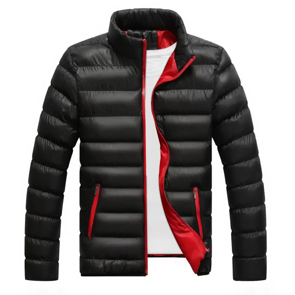 Casaco masculino de inverno com zíper, jaqueta grossa acolchoada com gola alta, casaco de neve, roupa casual para escalada