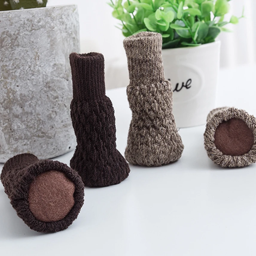 1PC Furniture Leg Covers Knitted Furniture Chair Leg Socks Table Feet Floor Protectors Sound Proof Non-slip Chair Leg Caps Sock