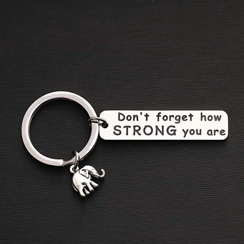 Elephant Keychain Don't Forget How Strong You Are Inspirational Keyring Stainless Steel Gift For Graduate Elephant Lovers