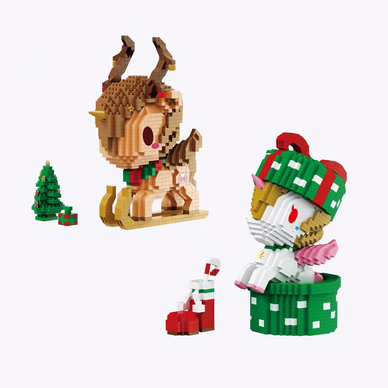 

Funny Fabulous Creature Christmas Unicorn Building Brick Micro Diamond Block Xmas Gifts Horse Nanobricks Educational Toys