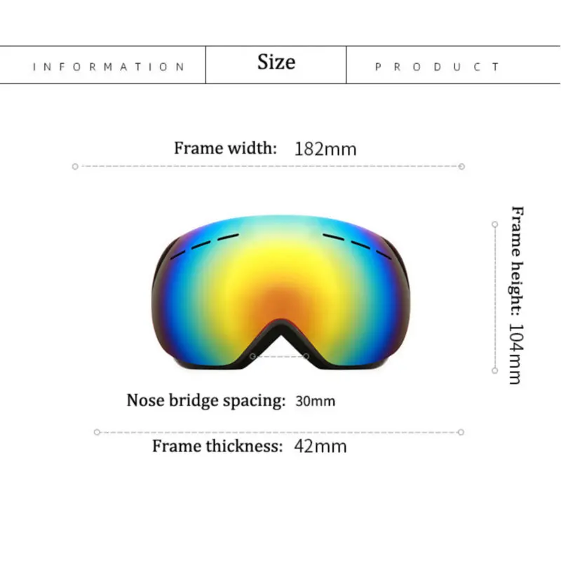 Gogle narciarskie snowboardowe dla mężczyzn i kobiet, wiatroszczelne okulary narciarskie, dwuwarstwowe, okulary z maską przeciwmgielną, sport zimowy