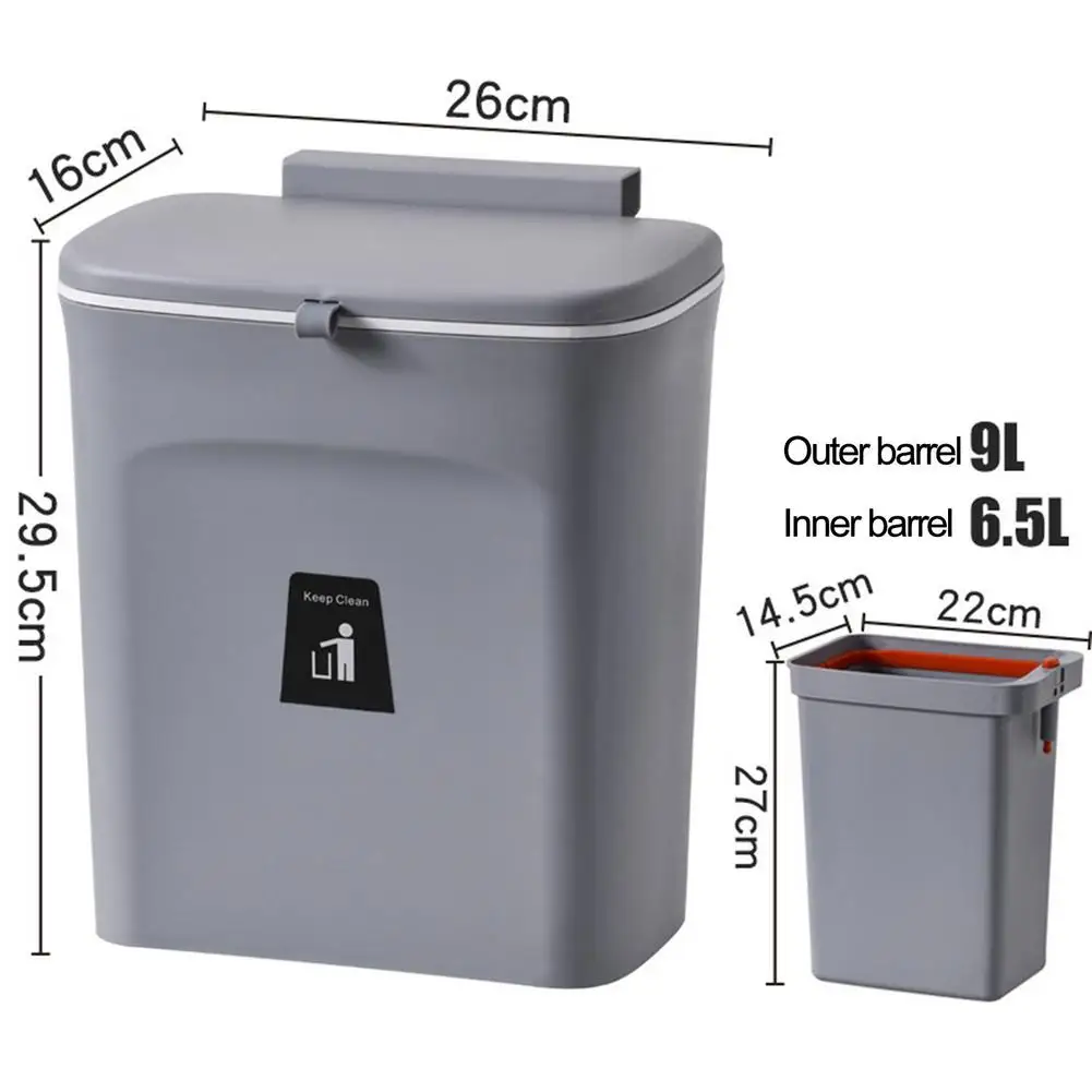 Wall Mounted Trash Can Kitchen Cabinet Door Hanging Waste Basket Storage Garbage With Removable Liner For Home Rubbish Bin 2021