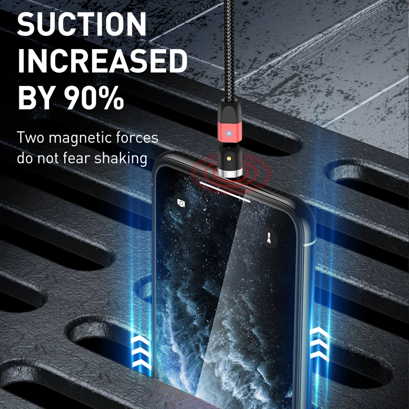 Lovebay 2M كابل USB مغناطيسي مايكرو usb نوع C شاحن كابل الهاتف المحمول الحبل 360o + 180o دوران شحن سريع آيفون 11