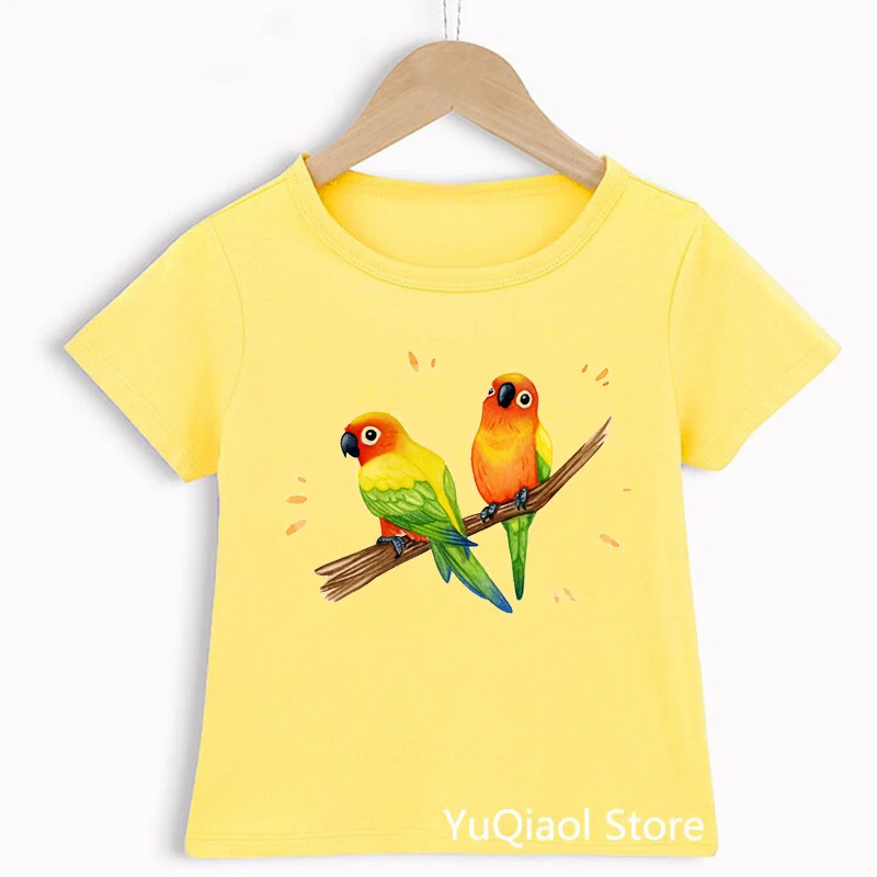 Cute Baby Boys Girls Clothes Summer Rainbow Birds Cockatiel Parrot Print Children's T-Shirts Summer Kids Clothing Teen's Top Tee