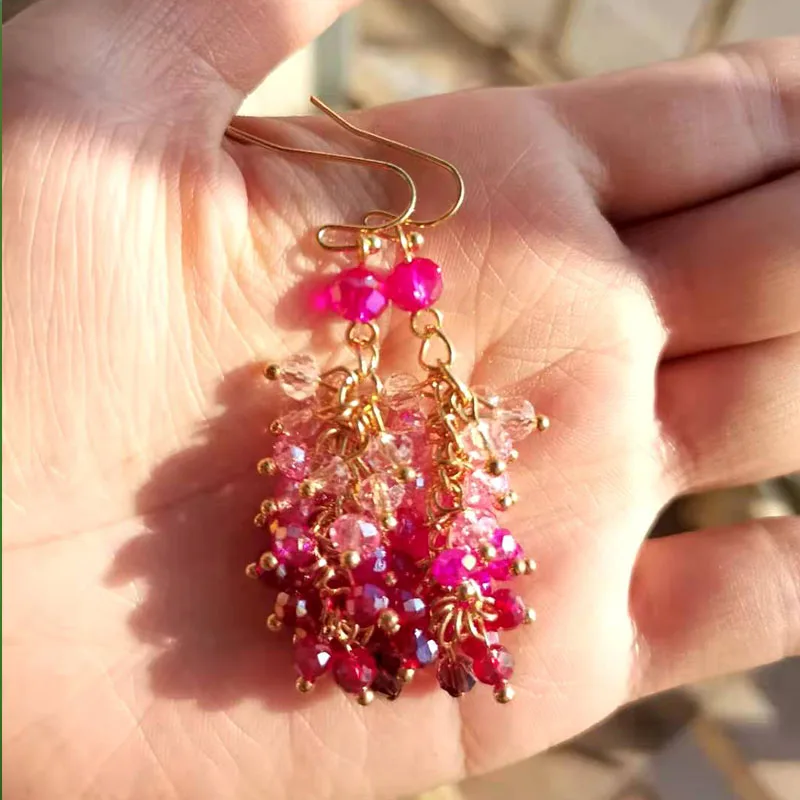 Korean Fashion  Chalcedony Seed Pearl Dangle Earrings with Pearl Clusters