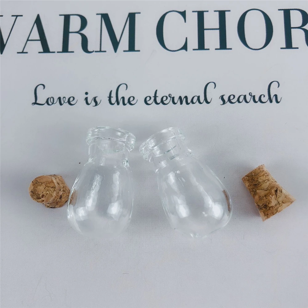 100Pcs 2ml Water Drop Shape Small Transparent Glass Ornaments with Cork Mini Crafts Perfume Gifts Exhibits Travel Sub Bottles