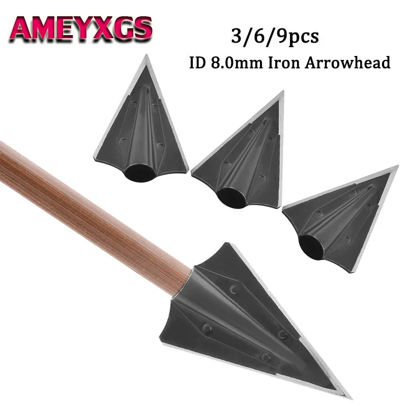 3/6/9pc Archery 90grain Arrowhead Compound Recurve Bow Shooting Hunting Blades Arrow Head Fit OD 8mm Arrow Shaft Coat Broadheads