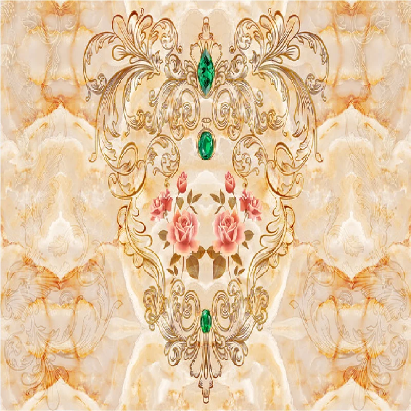 

3d marble European pattern royal flying flower relief luxury theme hotel decoration wallpaper mural