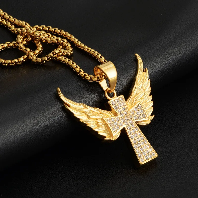 Wing Cross Jesus Necklace Women/Men Christ Chain Catholic Relics Cross Pendant Orthodox Church Jewelry Gift