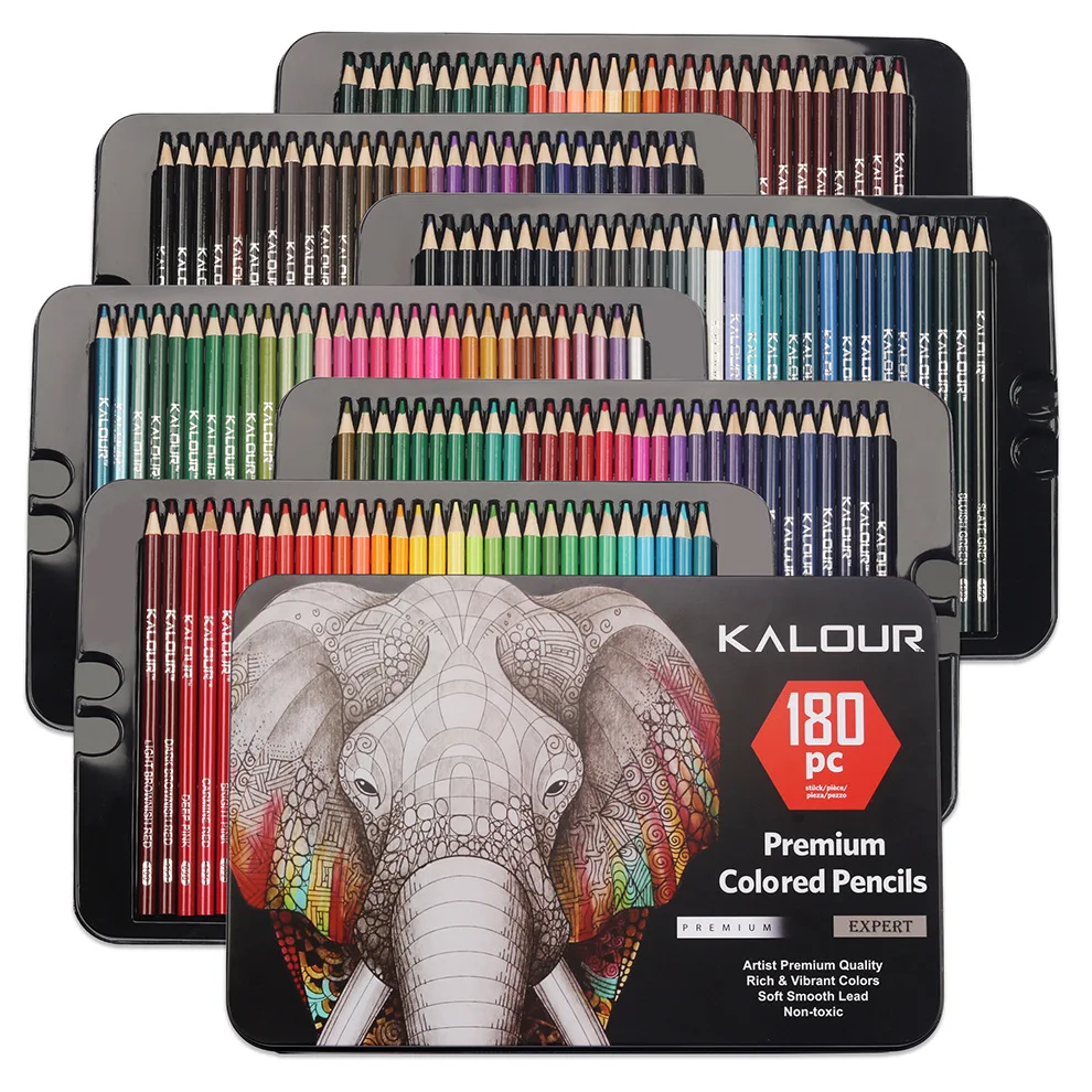 Kalour – ensemble de crayons de couleur, 180 pièces, ensemble professionnel d\'art pour la peinture de croquis, couleur métal huileux, fournitures de