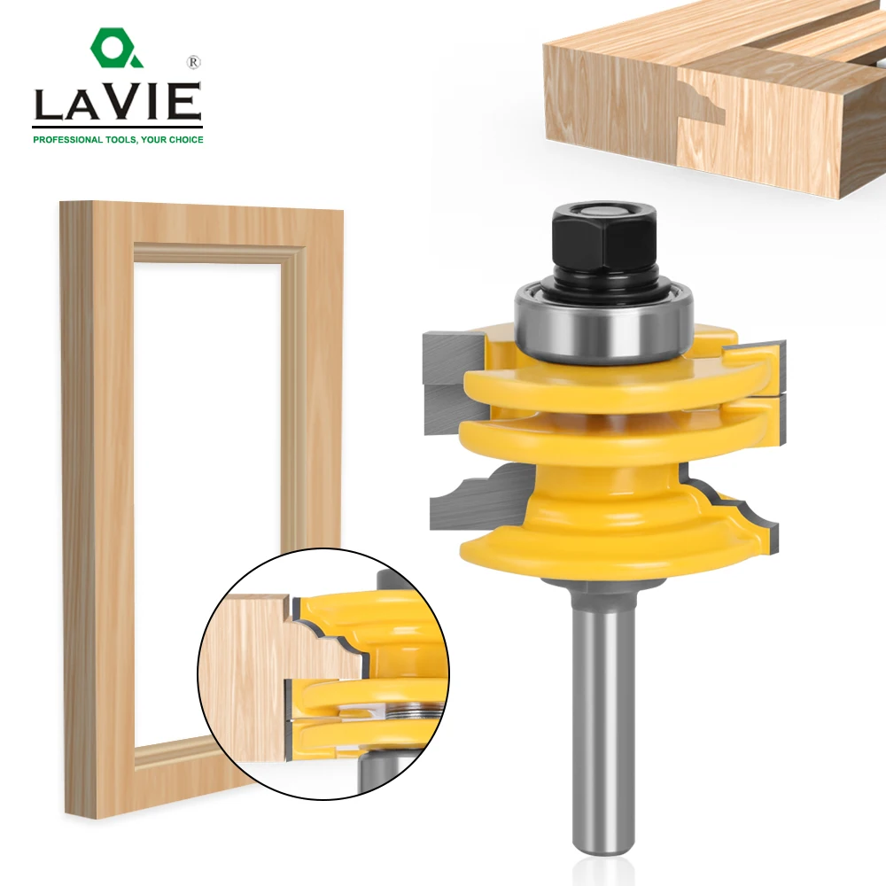 

LAVIE 1pc 8mm 12mm 1/2" Shank Glass Door Rail & Stile Reversible Router Bit Woodworking Milling Cutting for Wood Tool Bits 02014