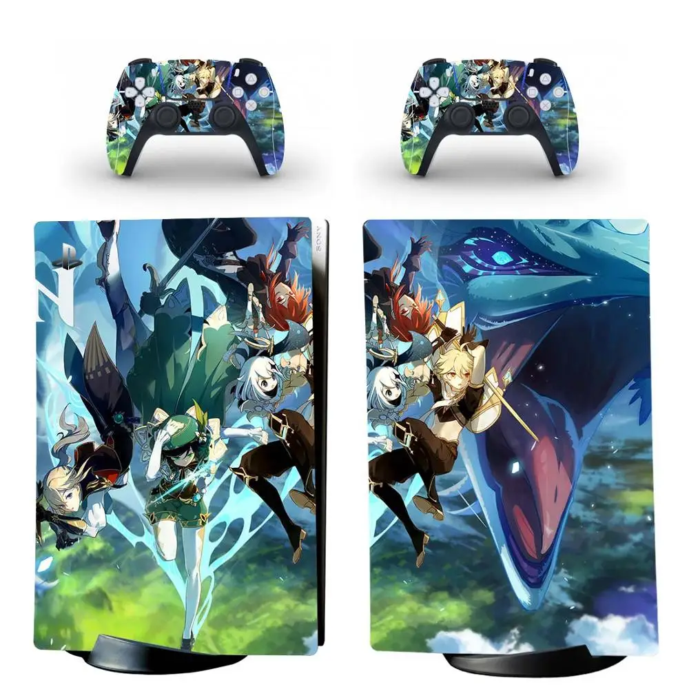 جنشين إمباكت PS5 طبعة رقمية ملصق جلدي غطاء لاصق للبلاي ستيشن 5 وحدة التحكم و 2 تحكم PS5 الجلد ملصق الفينيل