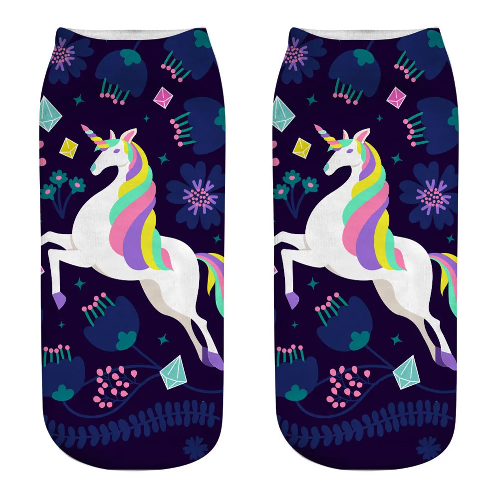 Nowe skarpetki Harajuku 3D Print Unicorn Women Kawaii Ankle Licorne Chaussette Femme Calcetines Mujer Cute Art Funny Sox