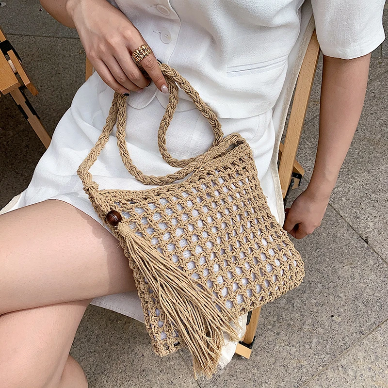 Hollow Out Tassel Stro Weven Strand Tas Grote Schoudertas Crossbody Tassen Vrouwen Casual Tote Bolsos De Playa 2021 Handtassen Sac een Belangrijkste