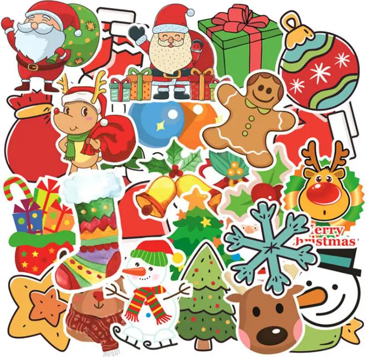 

10/30/50pcs Cartoon Christmas Present Graffiti Stickers Helmets Pencil Cases Skateboard Travel Suitcase Phone Laptop Kids
